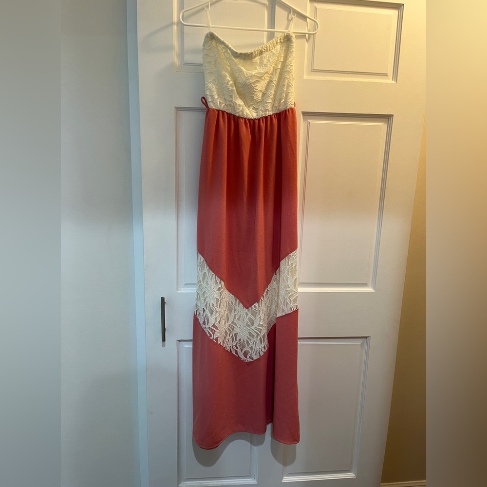 Adorable pink and lace strapless dress